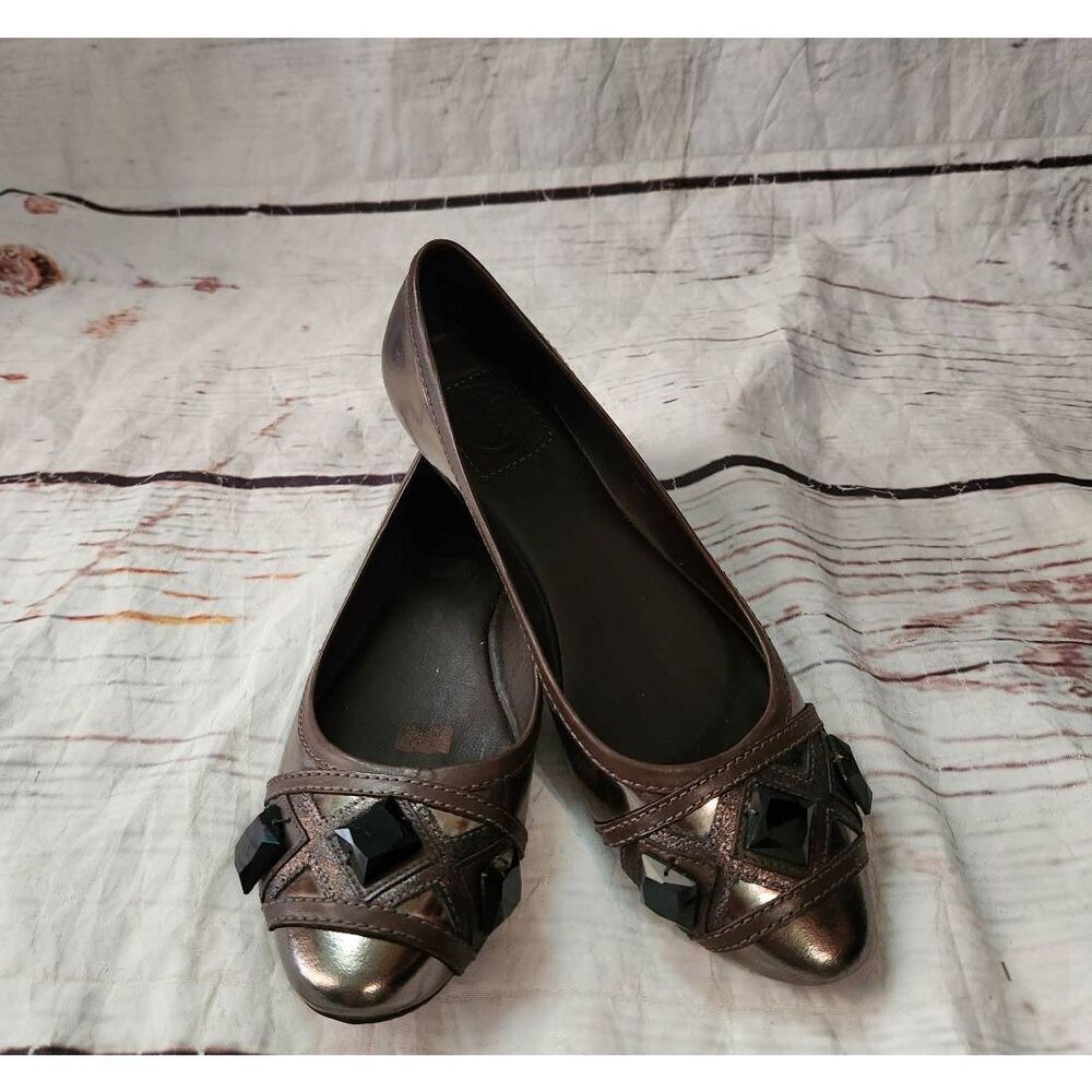 Tory Burch Pewter‎ Jewel Embellished Ballet Flats  Size 8.5